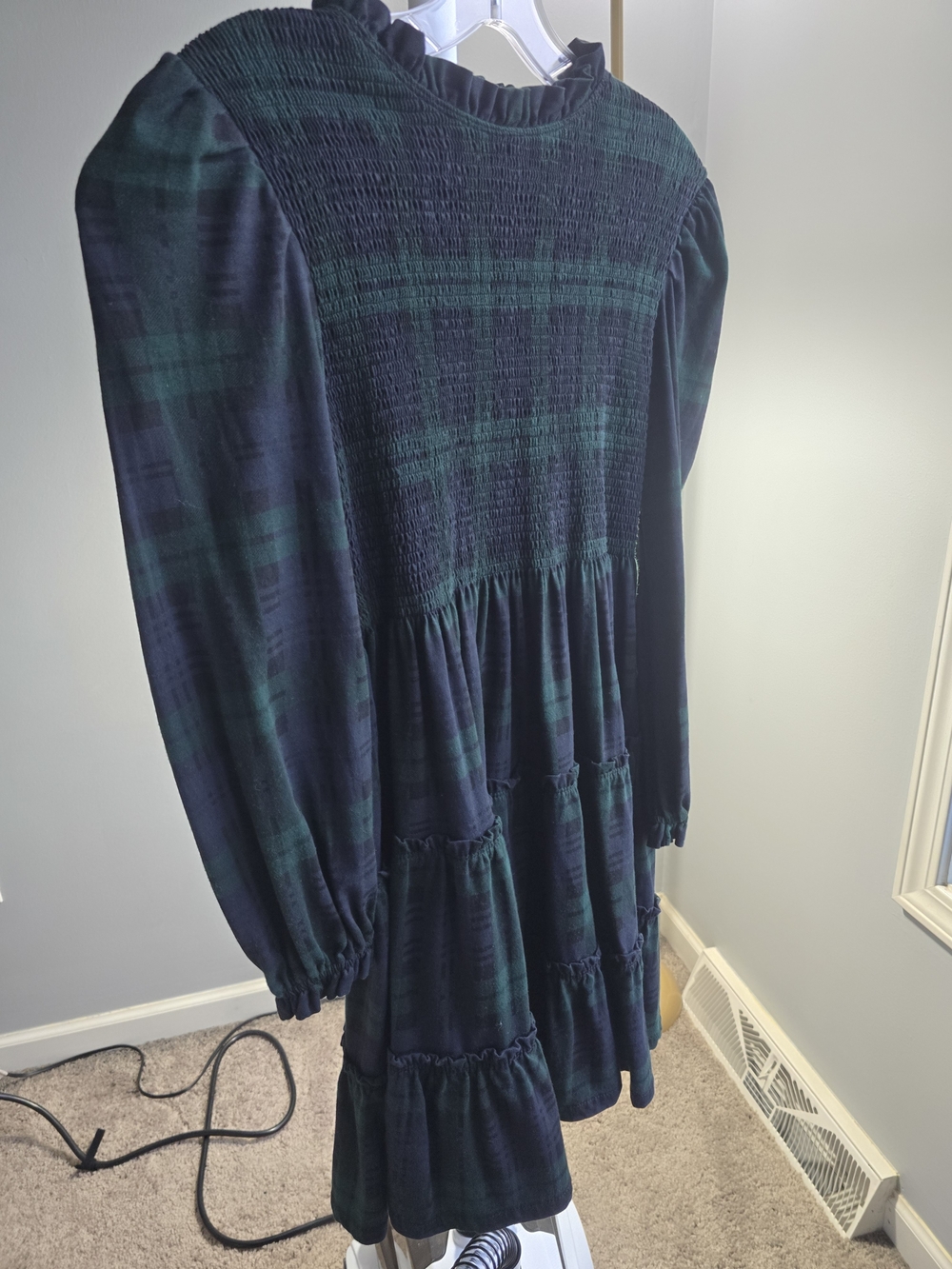 Polo by Ralph Lauren Navy and Green Plaid Smocked Tiered Dress